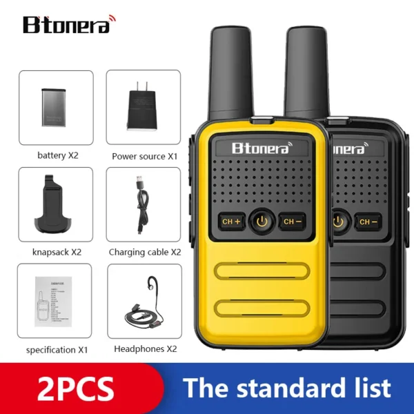 BTOERA's 2 Pcs Mini Walkie Talkie 5W 16CH UHF 400-470MHz