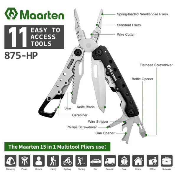 MAARTEN'S Multitool, 11 in 1 Hard Stainless Steel