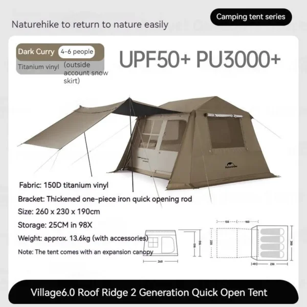 Naturehike's Village 6.0 Open Tent Titanium Black