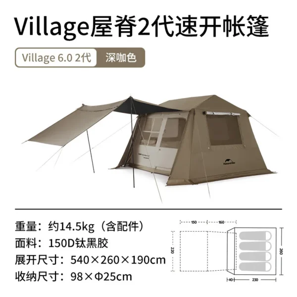 Naturehike's Village 6.0 Ridge Titanium Black Cabin Tent