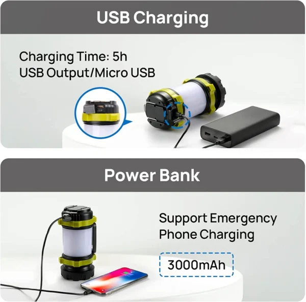New Camping Lantern Rechargeable Flashlight 3000mAh Power Bank 6 Modes Waterproof Led Lantern Camping Hiking Outdoor Recreations - Image 4