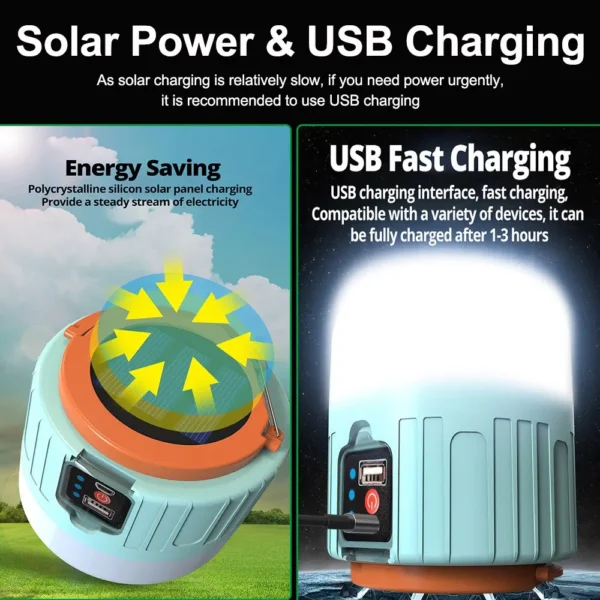 Outdoor Solar LED Camping Lights USB Rechargeable Tent Portable Lanterns Emergency Lights For Fishing Barbecue Camping Lighting - Image 4
