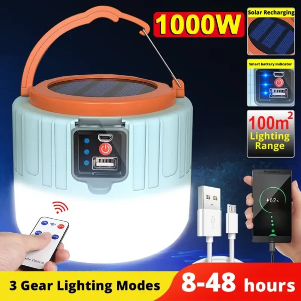 Outdoor Solar LED Camping Lights USB Rechargeable Tent Portable Lanterns Emergency Lights For Fishing Barbecue Camping Lighting