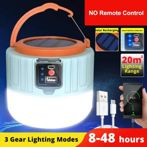 Outdoor Solar LED Camping Lights USB Rechargeable Tent Portable Lanterns Emergency Lights For Fishing Barbecue Camping Lighting