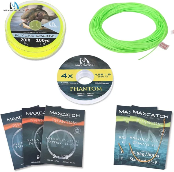 MAXIMUMCATCH's 100FT 1-9wt Fly Fishing Line Combo Weight Forward Floating Fly Line, Backing line, Tippet , Leader, Loop Connector