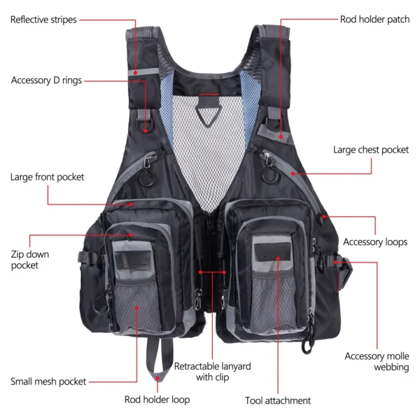 BASSDASH's Fly Fishing Vest with Pockets Adjustable Size
