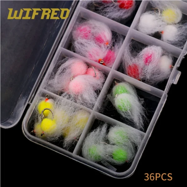 WIFREO's 36pcs/Box Milking Egg Fly Combo Set Trout Glow Bug Size 12#