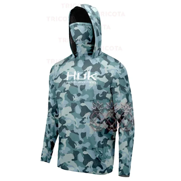 HUK Fishing Hoodie UPF 50+ Long Sleeve Masked Blue Camo - Image 5