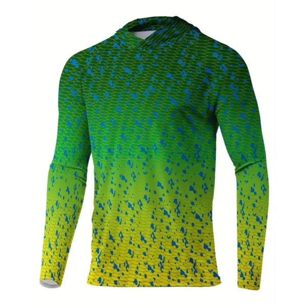 Men Sun Protection Hooded Fishing T-shirts UPF 50+ Long Sleeve - Image 11