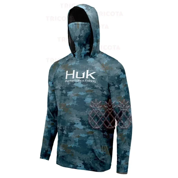HUK Fishing Hoodie UPF 50+ Long Sleeve Masked Blue Camo