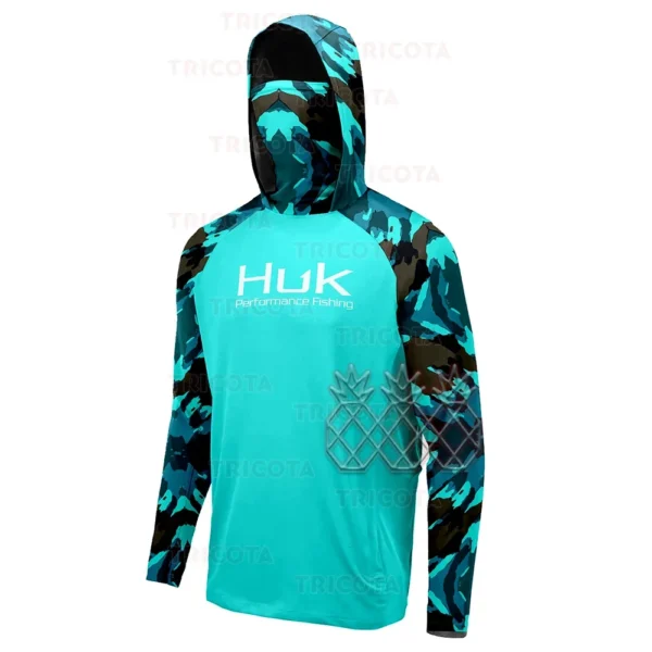 HUK Fishing Hoodie UPF 50+ Long Sleeve Masked Blue Camo - Image 3