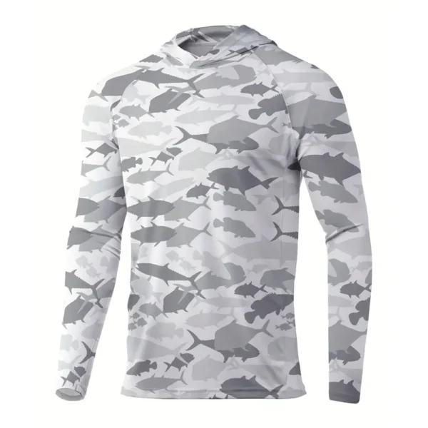 Men Sun Protection Hooded Fishing T-shirts UPF 50+ Long Sleeve
