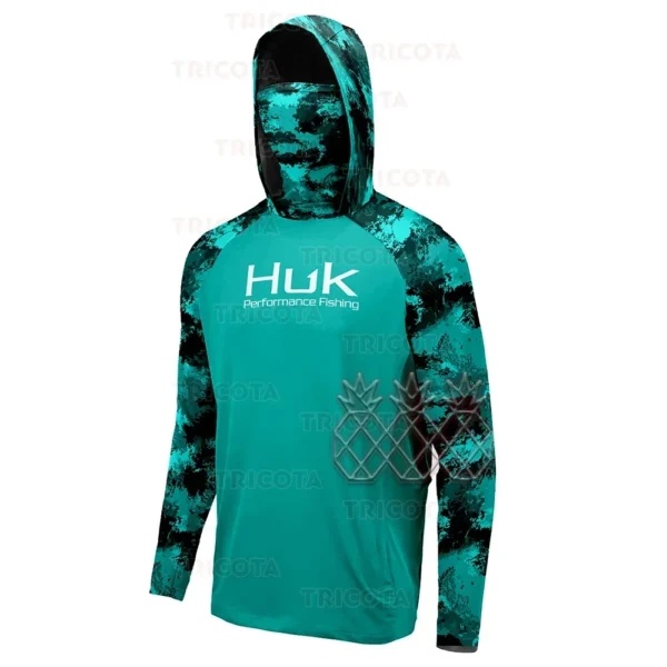 HUK UPF 50+ Long Sleeve Fishing Hoodie Face Cover - Image 3