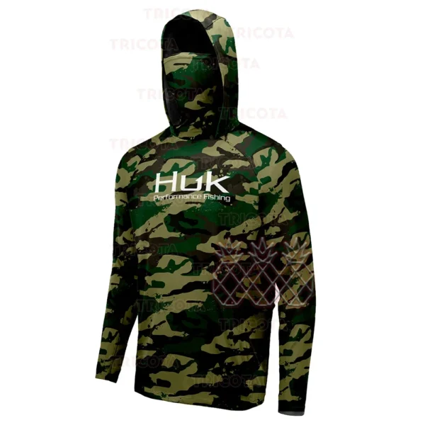 HUK Fishing Hoodie UPF 50+ Long Sleeve Masked Blue Camo - Image 6
