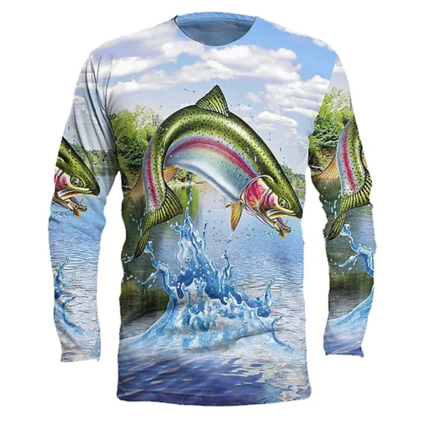 Fishing Summer  O-Neck T-shirt Casual Long Sleeve