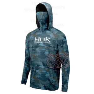 HUK Fishing Hoodie UPF 50+ Long Sleeve Masked Blue Camo