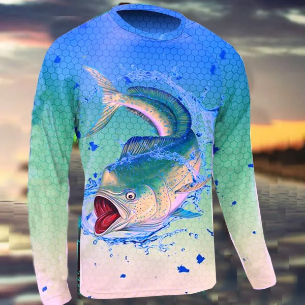 Men Fishing Shirt Long Sleeve UV Protection Breathable